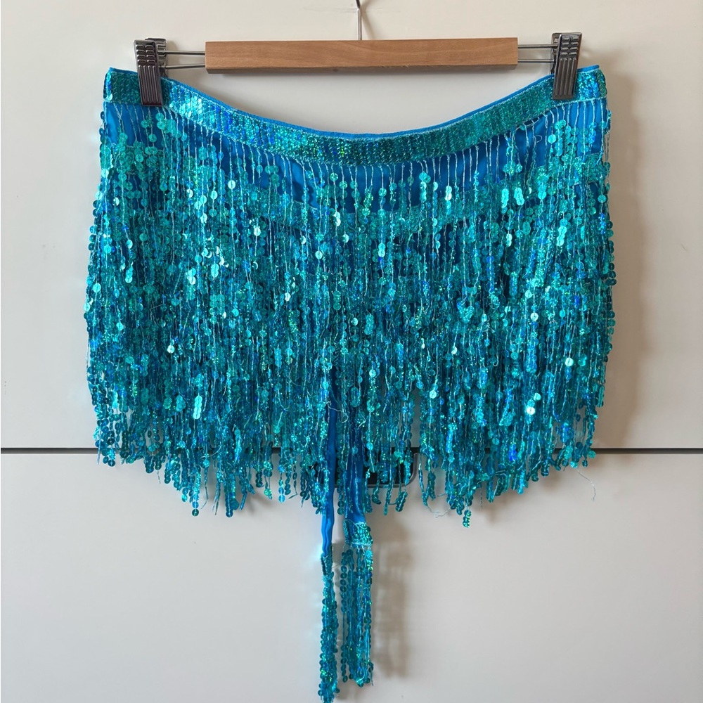 Blue Sequin Fringe Skirt